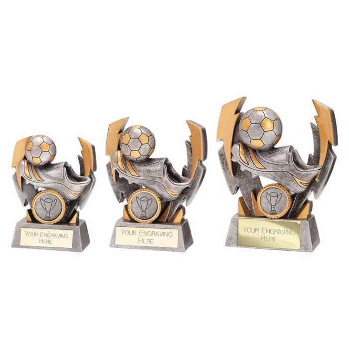 FLASH BOLT FOOTBALL TROPHY - 3 SIZES - 10CM - 14CM